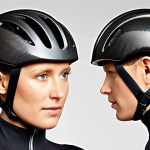 **

A sleek, modern bicycle helmet design, showcasing a combination of carbon fiber and EPS foam. Highlight the helmet's aerodynamic shape and integrated safety features. The background should imply a professional testing lab environment with data visualizations of impact simulations. Focus on the advanced materials and engineering that contribute to both safety and comfort, emphasizing Swedish design sensibilities.

**