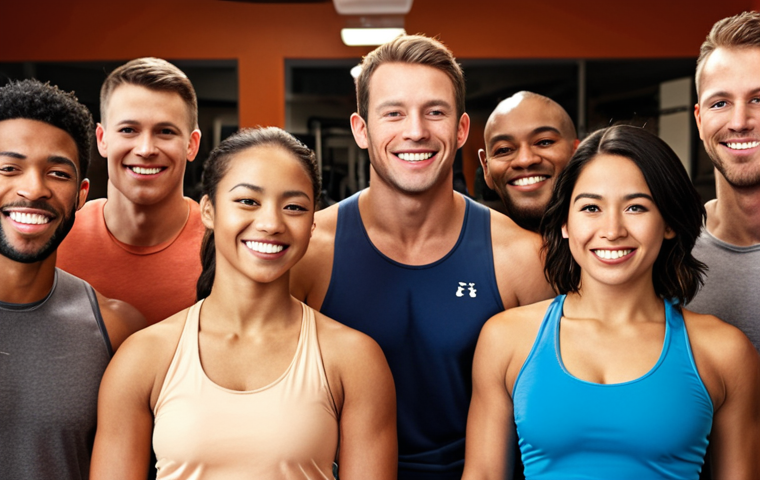 **
> Gym with focus on building self-confidence and community instead of intense training. Diverse group of people smiling and supporting each other. Soft lighting, warm colors.
**